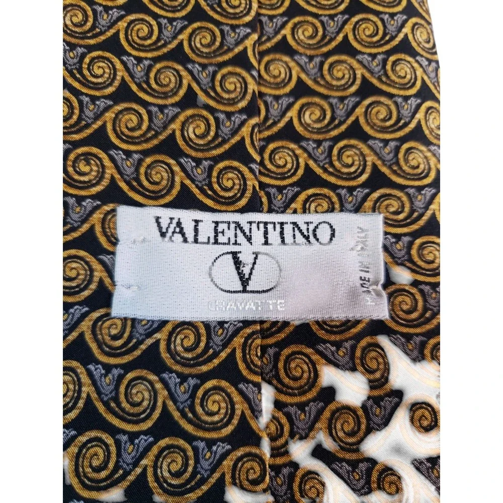 Valentino‎ Mens Tie Necktie Designer Luxury Brown Black Gray Geometric Suit Work